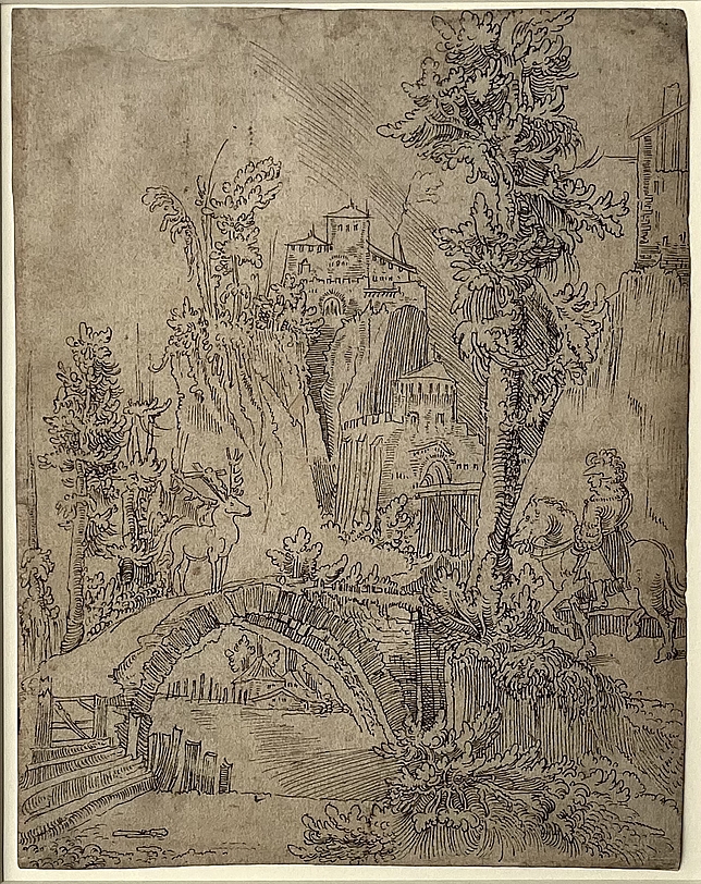 Federzeichnung nach Wolf Huber, Der heilige Hubertus um 1517