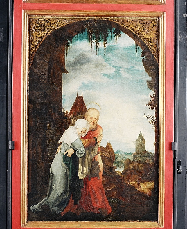 St. Annenaltar, Feldkirch, Dom St. Nikolaus, Begegnung von Joachim und Anna unter der Goldenen Pforte