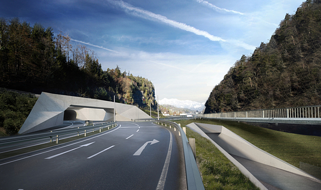 Die neue Trassenführung mit Radwegbrücke und Unterführung beim künftigen Stadttunnel-Portal Felsenau